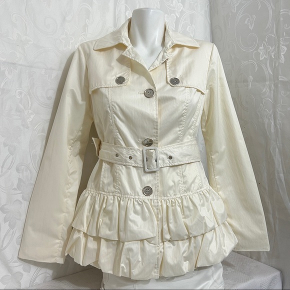 Nine West Pearl White Buttoned Belted Coat - Picture 1 of 16